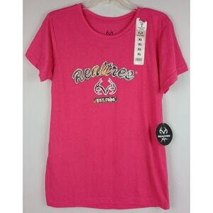 NWT Real Tree Women XL Pink Real Tree Logo Crew Neck Short Sleeve Classic Tshirt